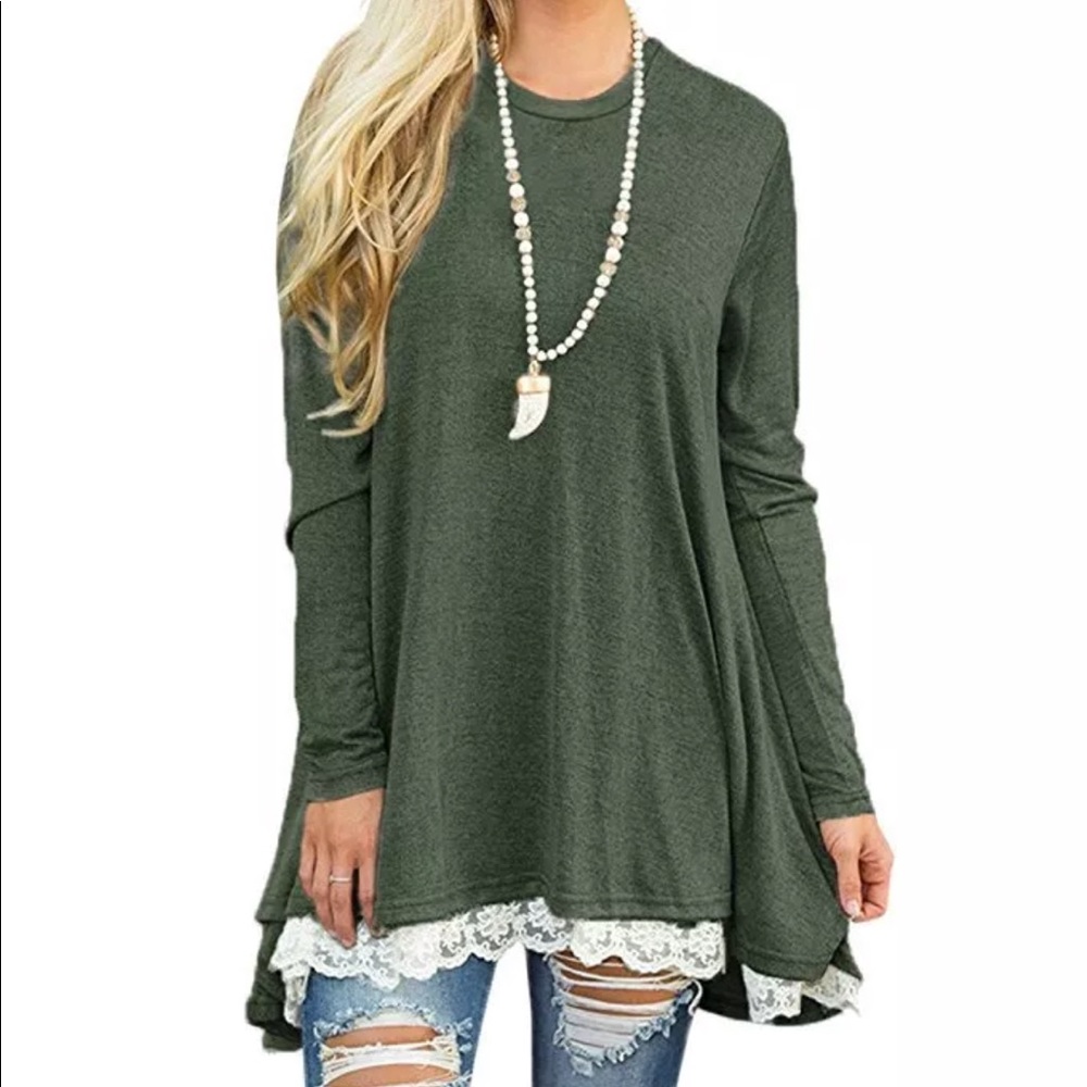 ⚡️Sale⚡️Long Sleeve A-Line Flow Floral Lace Blouse
